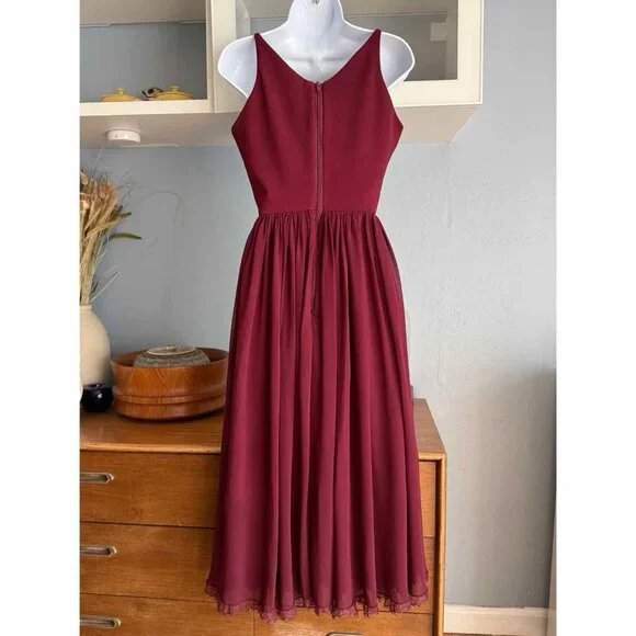 Dress the Population Alicia Mixed Media Midi Dress Burgundy Wine M - Picture 3 of 10